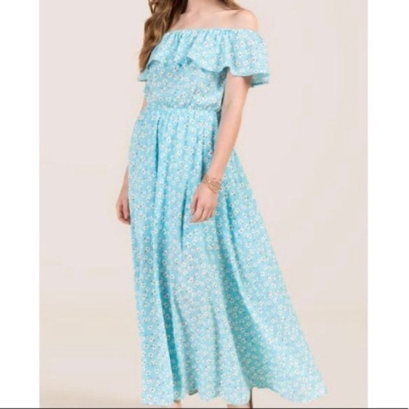 Francesca's Collections Dresses & Skirts - Francesca’s Blue Floral Off the Shoulder Maxi Dress